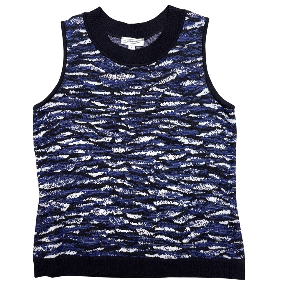 vest top ST JOHN vintage S blue black rayon wool knit pullover classic boho goth
